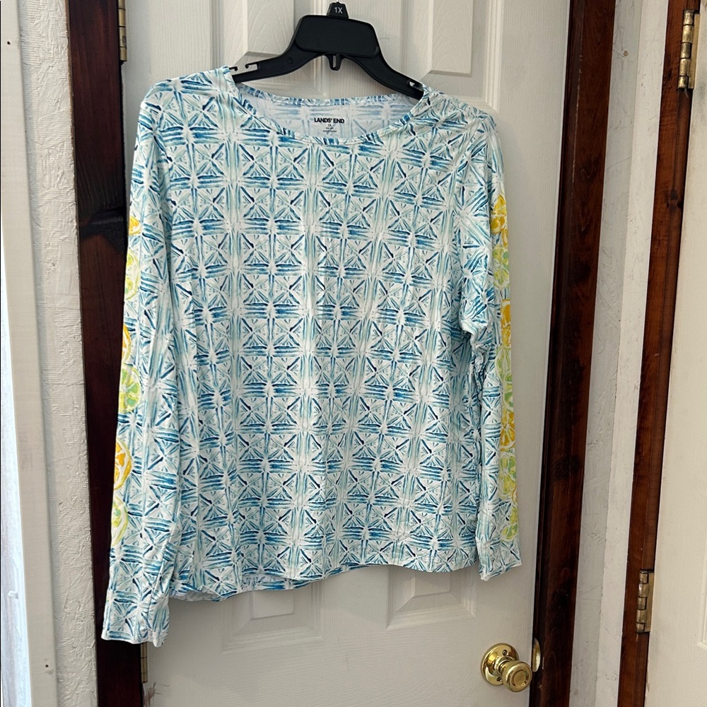 Lands' End Blue and White Patterned Top
